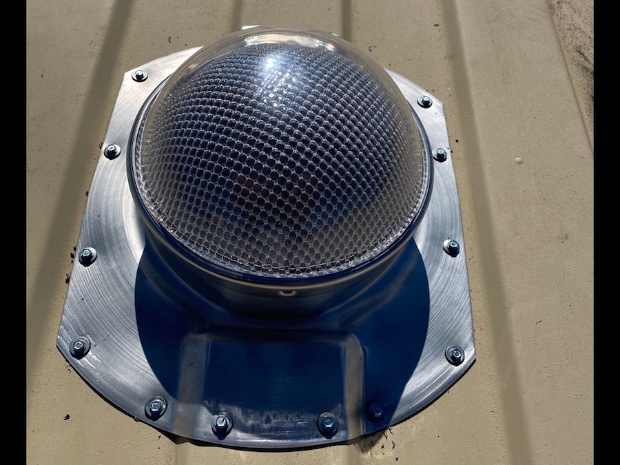 top view of the Solar LightBlaster installed on a Conex container