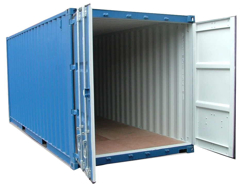 Blue opened shipping container