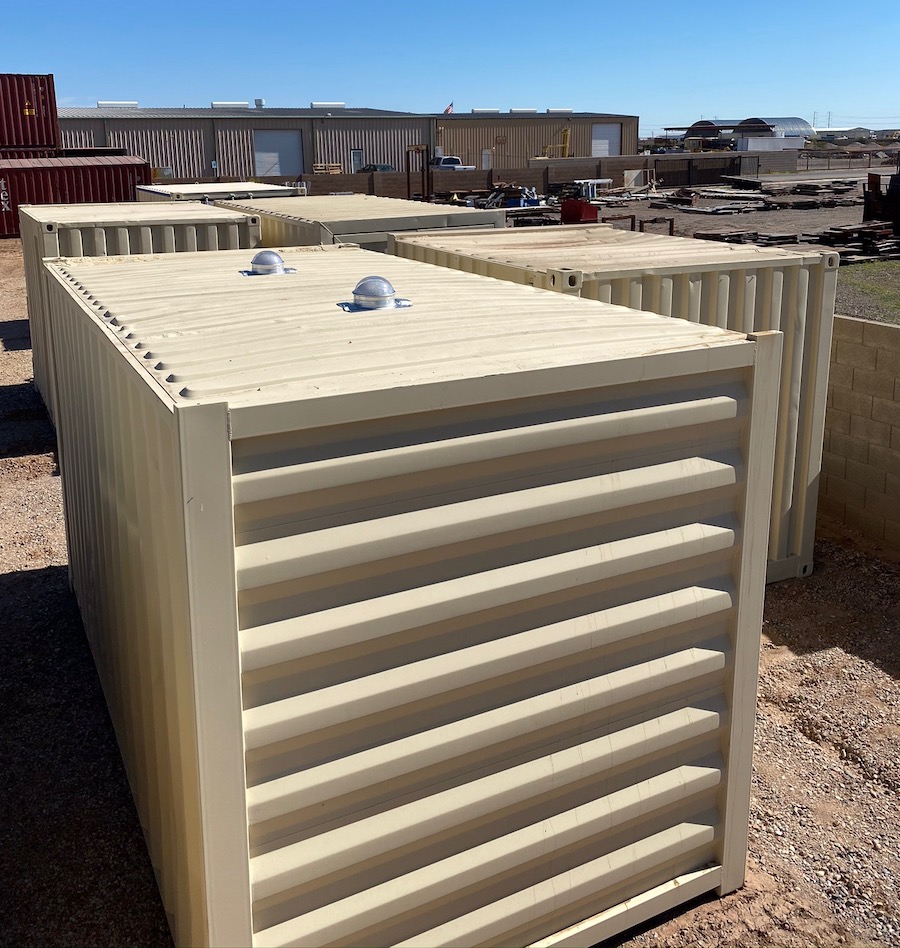 Conex container with two Solar LightBlaster for Conex installed to add light inside a container